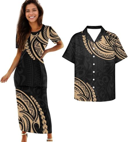Samoa Couple Outfit Polynesian Dress for Women Traditional Puletasi Shirts for Men Beach Lava Lava Luau in Kuwait