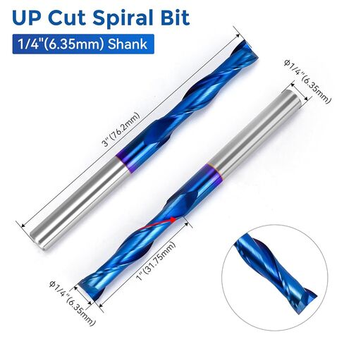 LUNYEE 2 PCS Compression Spiral Router Bits 1/4" Shank,1-1/4" Cutting Length, Extra Long 3 Inch, Carbide UP Down Cut CNC Router Bits End Mill for Carving, Wood Mortises Cutting in Kuwait