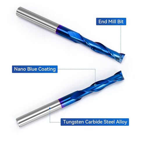 LUNYEE 2 PCS Compression Spiral Router Bits 1/4" Shank,1-1/4" Cutting Length, Extra Long 3 Inch, Carbide UP Down Cut CNC Router Bits End Mill for Carving, Wood Mortises Cutting in Kuwait