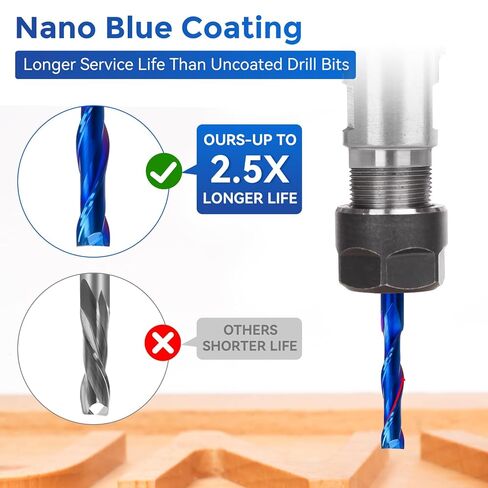 LUNYEE 2 PCS Compression Spiral Router Bits 1/4" Shank,1-1/4" Cutting Length, Extra Long 3 Inch, Carbide UP Down Cut CNC Router Bits End Mill for Carving, Wood Mortises Cutting in Kuwait