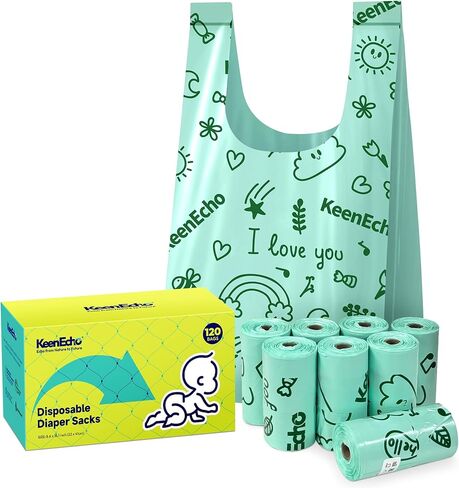 Disposable Diaper Bags with Handles | 100 Count (4 Rolls) | Ocean Recycled Plastic | Leak-Proof Unscented | Diaper Trash Bags & Sacks for Pet Waste in Saudi Arabia