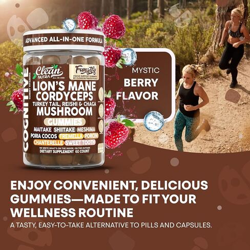 Clean Nutra Lions Mane Mushroom Gummies Cordyceps Supplement for Memory and Focus Immune Support Vitamins Reishi Chaga Turkey Tail Mushrooms Gummy Shiitake Maitake Meshima Supplements in Saudi Arabia