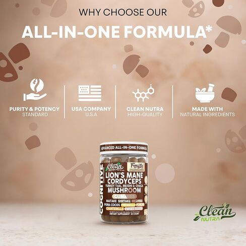 Clean Nutra Lions Mane Mushroom Gummies Cordyceps Supplement for Memory and Focus Immune Support Vitamins Reishi Chaga Turkey Tail Mushrooms Gummy Shiitake Maitake Meshima Supplements in Saudi Arabia