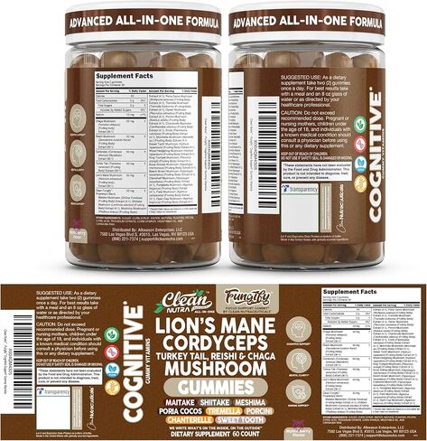 Clean Nutra Lions Mane Mushroom Gummies Cordyceps Supplement for Memory and Focus Immune Support Vitamins Reishi Chaga Turkey Tail Mushrooms Gummy Shiitake Maitake Meshima Supplements in Saudi Arabia
