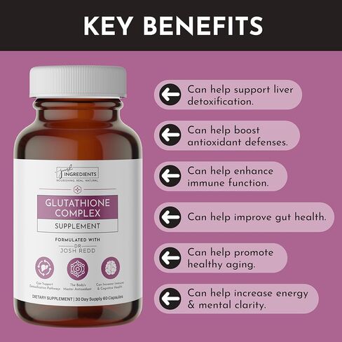 JUST INGREDIENTS Glutathione Complex – 60-Capsule Supplement with Liposomal, S-Acetyl-L-Glutathione & CoreBiome® Tributyrin – Supports Antioxidant Defense, Detoxification & Cellular Health* in Kuwait