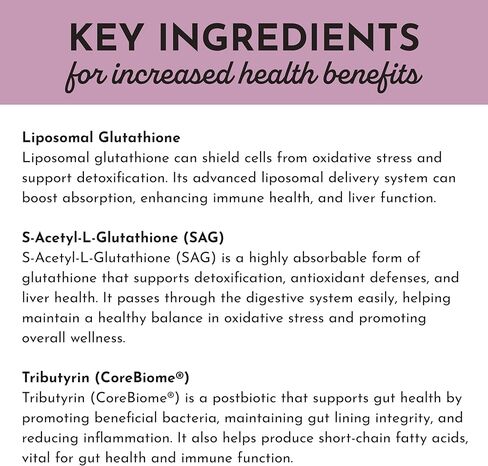 JUST INGREDIENTS Glutathione Complex – 60-Capsule Supplement with Liposomal, S-Acetyl-L-Glutathione & CoreBiome® Tributyrin – Supports Antioxidant Defense, Detoxification & Cellular Health* in Kuwait