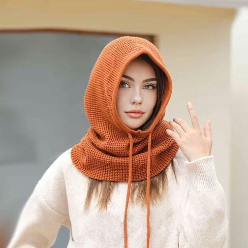 Winter Women's Balaclava Hat with an Integrated Neck Warmer, Soft, Thick, Cold-Resistant, Warm Ear Beanie, Plush/Knitted in Saudi Arabia
