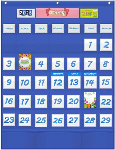 VNOM Calendar Pocket Chart Kids Calendar Learning for Preschool Classroom,119 Multiple Colorful Cards Included,26x34 Inch (Black) in Kuwait