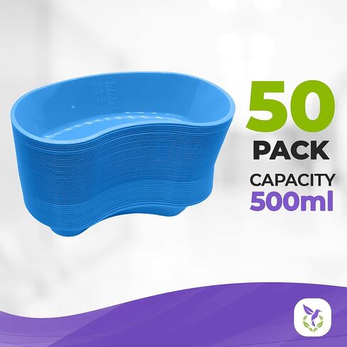 صينية حوض بلاستيكية زرقاء من AMZ Medical Supply، صينية أدوات صغيرة سعة 500 مل مع علامات قياس، وعاء PP متين، حاوية خفيفة الوزن مع حواف مشقوقة لسهولة التعامل، عبوة من 50 قطعة in Saudi Arabia