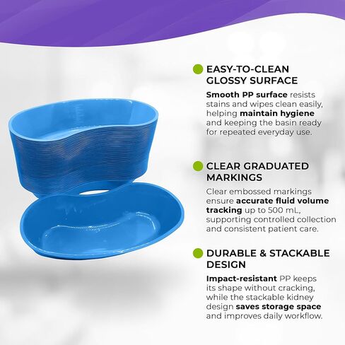 صينية حوض بلاستيكية زرقاء من AMZ Medical Supply، صينية أدوات صغيرة سعة 500 مل مع علامات قياس، وعاء PP متين، حاوية خفيفة الوزن مع حواف مشقوقة لسهولة التعامل، عبوة من 50 قطعة in Saudi Arabia