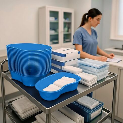 صينية حوض بلاستيكية زرقاء من AMZ Medical Supply، صينية أدوات صغيرة سعة 500 مل مع علامات قياس، وعاء PP متين، حاوية خفيفة الوزن مع حواف مشقوقة لسهولة التعامل، عبوة من 50 قطعة in Saudi Arabia