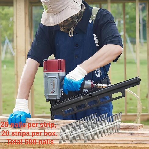 21 Degree Framing Nails 3 In. x .119 Gauge | Full Round Head Smooth Shank High-Strength Painted | Compatible with Metabo Framing Nail Guns | Contractor Grade, 500 Count in Kuwait