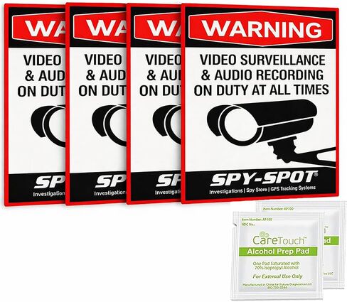Audio and Video Surveillance Decals | Set of 4 | 4" x 3" | Wall Stickers Vinyl UV Resistant Weatherproof Simple Installation Home Business and Vehicles in Kuwait