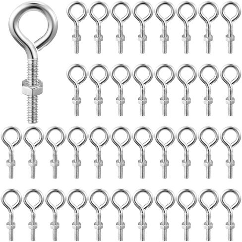 40 Pack Eye Bolts with Nuts 1/4-20 x 2-1/2-Inch Galvanized Steel Eyebolts Eye Hooks Screws for Hanging or Securing Cables Silver DIY Furniture Swing Outdoor Use in Kuwait