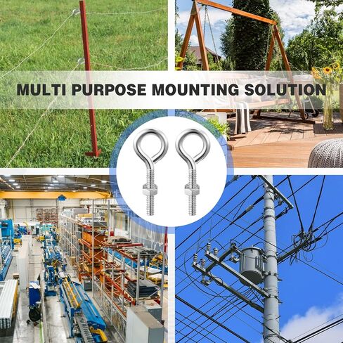 40 Pack Eye Bolts with Nuts 1/4-20 x 2-1/2-Inch Galvanized Steel Eyebolts Eye Hooks Screws for Hanging or Securing Cables Silver DIY Furniture Swing Outdoor Use in Kuwait