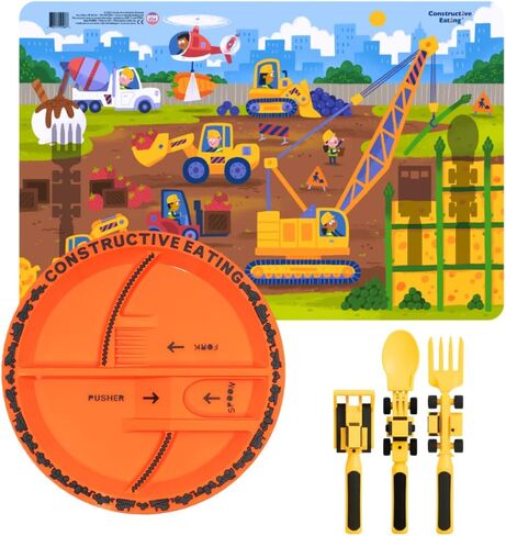 Set of 3 Construction Utensils, Construction Plate and Construction Worksite Placemat in Kuwait