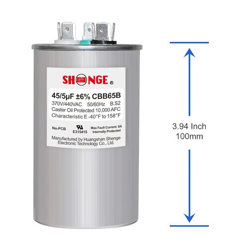 45+5uF 45/5 MFD ±6% 370V/440V CBB65B AC Capacitor, Dual Run Round Capacitor Replacement for HVAC Motor Start, Fan Start, Heat Pump, Condenser Straight Cool in Kuwait