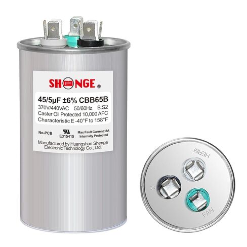 45+5uF 45/5 MFD ±6% 370V/440V CBB65B AC Capacitor, Dual Run Round Capacitor Replacement for HVAC Motor Start, Fan Start, Heat Pump, Condenser Straight Cool in Kuwait