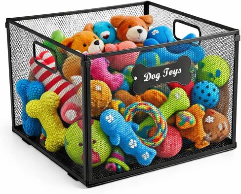 Metal Dog Toy Box - Wire Mesh Basket with Cute Pawprint Design - Rust-Resistant & Durable Pet Accessory for Toy Storage & Organization - Suitable for Cats & Dogs in Kuwait
