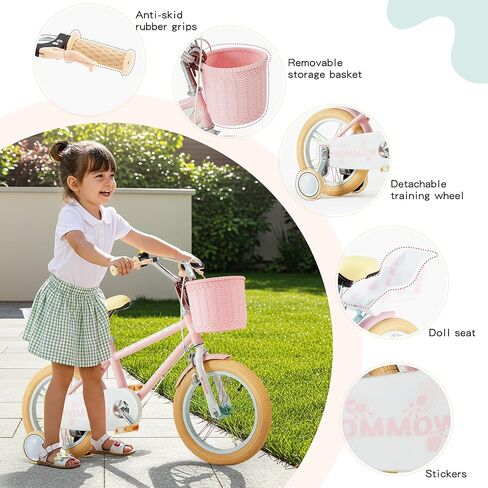 دراجة أطفال للبنات والأولاد من عمر 3 إلى 12 سنة، دراجة أطفال مقاس 12 و14 و16 بوصة مزودة بعجلات تدريب وشرائط وسلة ومقعد دمية، ودراجات أطفال مزودة بنظام فرامل مزدوج، ألوان متعددة in Kuwait