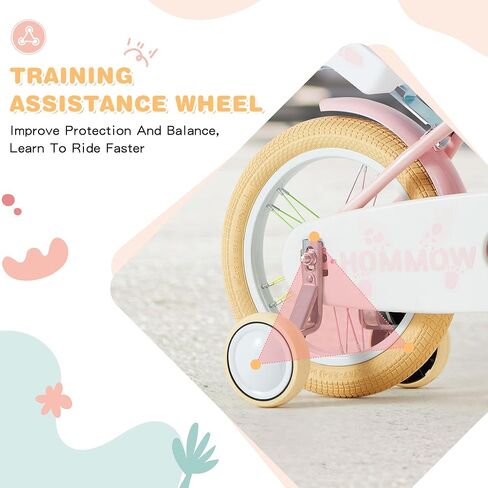 دراجة أطفال للبنات والأولاد من عمر 3 إلى 12 سنة، دراجة أطفال مقاس 12 و14 و16 بوصة مزودة بعجلات تدريب وشرائط وسلة ومقعد دمية، ودراجات أطفال مزودة بنظام فرامل مزدوج، ألوان متعددة in Kuwait