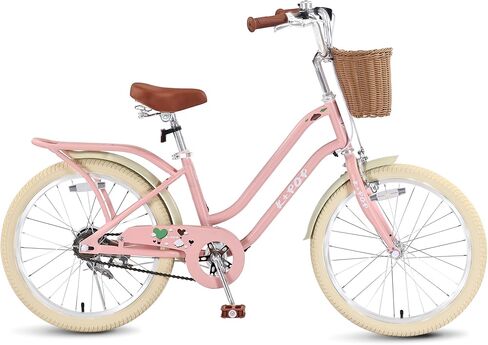 Girls 20 Inch Bike with Basket, Kids Bike for Ages 7-12,Single Speed Green/Pink Girls Beach Cruiser Bike, Front & Rear Handbrakes, Kids' Bicycle for Beginner Level Riders Outdoor Sport in Saudi Arabia