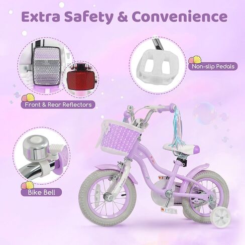 دراجة أطفال من BABY JOY، مقاس 12 بوصة و14 بوصة و16 بوصة و18 بوصة على شكل حورية البحر للفتيات من عمر 3 إلى 8 سنوات مع سلة، وعجلات تدريب، ومكابح لليدين والأكواب، ومقعد قابل للتعديل ومقود، ودراجة أطفال مقاس 20 بوصة مع مسند للأطفال بعمر 8 سنوات فما فوق in Saudi Arabia