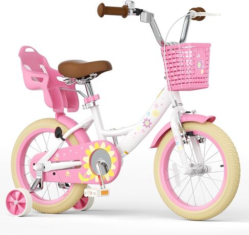 Glaf Toddler Girls Bike for Age 2-9 Years 12 14 16 Inch Girls Bike with Training Wheels and Doll Seat Kids Bike Bicycle with Basket,Adjustable Seat,Bell in Kuwait