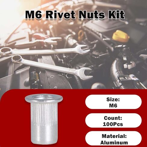 100 قطعة M6 برشام المكسرات عدة متري الألومنيوم شقة رئيس الخيوط جوزة برْشام إدراج Nutsert برشام المكسرات مجموعة متنوعة in Kuwait