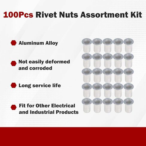 100 قطعة M6 برشام المكسرات عدة متري الألومنيوم شقة رئيس الخيوط جوزة برْشام إدراج Nutsert برشام المكسرات مجموعة متنوعة in Kuwait