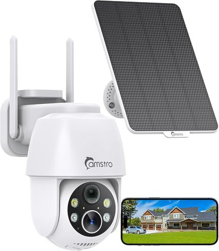 كاميرا أمان شمسية 2K اللاسلكية في الهواء الطلق ، 2.4G WIFI و 360 ˚PTZ ، الرؤية الليلية الملونة ، الكشف عن الحركة ، الصوت ثنائي الاتجاه ، بطارية تعمل بالطاقة الشمسية ، Alexa/Google Assistant ، بطاقة SD/Cloud in Kuwait