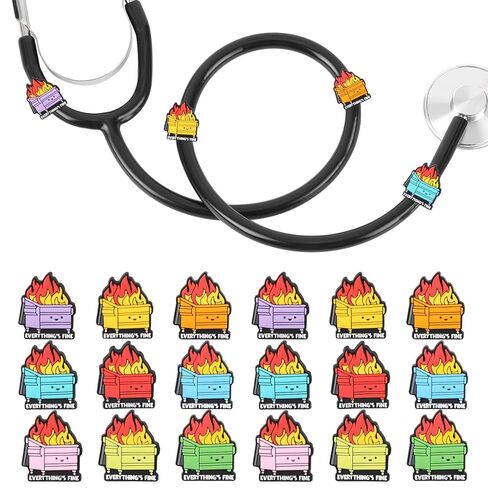Stethoscope Charms Tag for Nurse - 18Pcs Dumpster Fire Theme Stethoscopes Soft Rubber Pendants for Nurses Doctors PEDS Vet Medical Workers, Gift for Nursing Students in Saudi Arabia