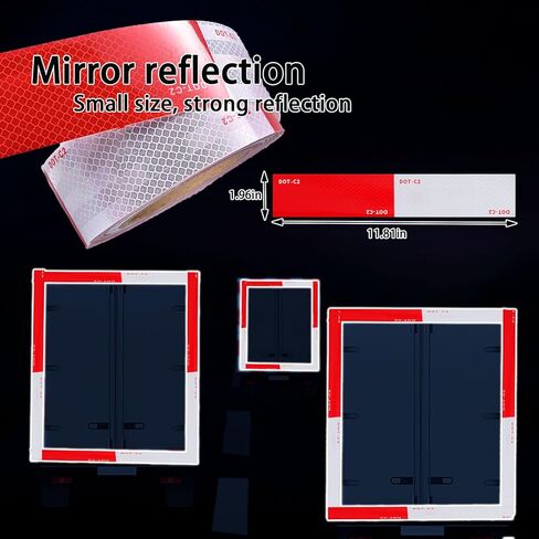 DOT-C2 شريط عاكس 2 بوصة × 50 قدم أحمر أبيض شريط عاكس في الهواء الطلق مقاوم للماء واضح لاصق قوي عاكس شريط تحذير شريط أمان للمركبات والمقطورات والقوارب علامات in Kuwait