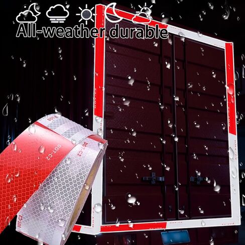 DOT-C2 شريط عاكس 2 بوصة × 50 قدم أحمر أبيض شريط عاكس في الهواء الطلق مقاوم للماء واضح لاصق قوي عاكس شريط تحذير شريط أمان للمركبات والمقطورات والقوارب علامات in Kuwait