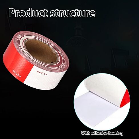 DOT-C2 شريط عاكس 2 بوصة × 50 قدم أحمر أبيض شريط عاكس في الهواء الطلق مقاوم للماء واضح لاصق قوي عاكس شريط تحذير شريط أمان للمركبات والمقطورات والقوارب علامات in Kuwait