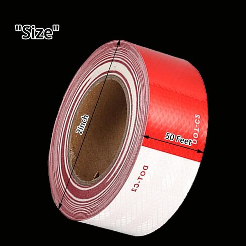 DOT-C2 شريط عاكس 2 بوصة × 50 قدم أحمر أبيض شريط عاكس في الهواء الطلق مقاوم للماء واضح لاصق قوي عاكس شريط تحذير شريط أمان للمركبات والمقطورات والقوارب علامات in Kuwait