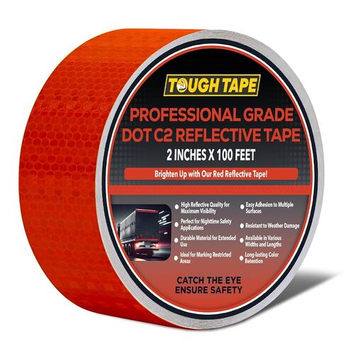 شريط عاكس للسلامة DOT C2 مقاس 2 بوصة × 100 قدم - شريط واضح مقاوم للماء في الهواء الطلق - شريط عاكس أحمر للمقطورات والمركبات والقوارب - أمان عاكس قوي لعلامات التحذير التحذيرية in Kuwait
