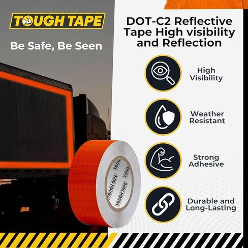 شريط عاكس للسلامة DOT C2 مقاس 2 بوصة × 100 قدم - شريط واضح مقاوم للماء في الهواء الطلق - شريط عاكس أحمر للمقطورات والمركبات والقوارب - أمان عاكس قوي لعلامات التحذير التحذيرية in Kuwait