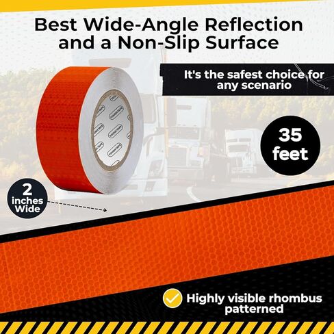 شريط عاكس للسلامة DOT C2 مقاس 2 بوصة × 100 قدم - شريط واضح مقاوم للماء في الهواء الطلق - شريط عاكس أحمر للمقطورات والمركبات والقوارب - أمان عاكس قوي لعلامات التحذير التحذيرية in Kuwait