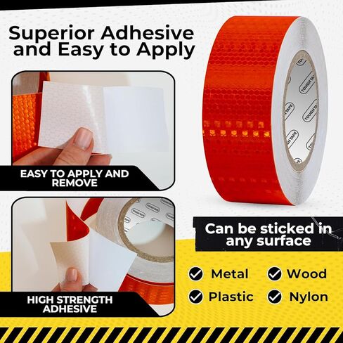 شريط عاكس للسلامة DOT C2 مقاس 2 بوصة × 100 قدم - شريط واضح مقاوم للماء في الهواء الطلق - شريط عاكس أحمر للمقطورات والمركبات والقوارب - أمان عاكس قوي لعلامات التحذير التحذيرية in Kuwait