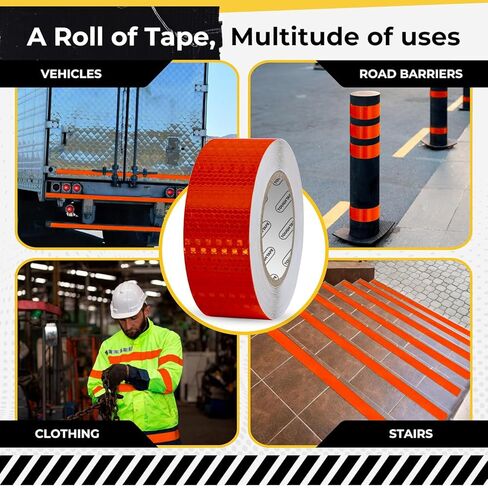 شريط عاكس للسلامة DOT C2 مقاس 2 بوصة × 100 قدم - شريط واضح مقاوم للماء في الهواء الطلق - شريط عاكس أحمر للمقطورات والمركبات والقوارب - أمان عاكس قوي لعلامات التحذير التحذيرية in Kuwait