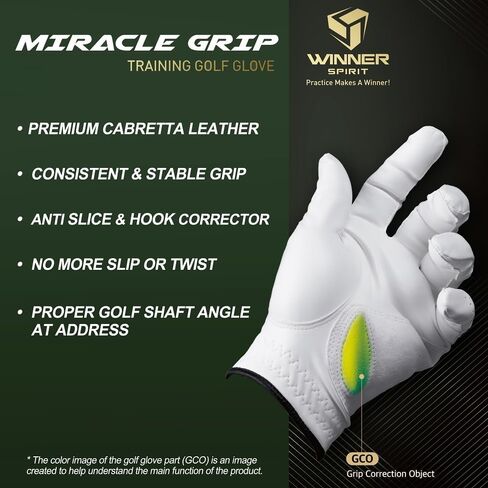قفاز جولف WINNER SPIRIT Miracle Grip من النوع الناعم للتدريب بقبضة ثابتة ثابتة مع جلد Cabretta in Kuwait