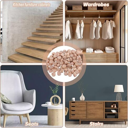 100 PCS Flat Head Wooden Screw Hole Plugs, 3/8 Inch Wood Caps for Screw Holes, Wood Plugs for Furniture, Seamless Finish for Woodworking Projects in Saudi Arabia