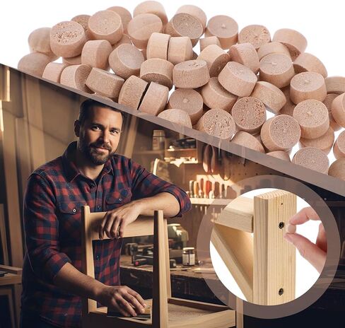 100 PCS Flat Head Wooden Screw Hole Plugs, 3/8 Inch Wood Caps for Screw Holes, Wood Plugs for Furniture, Seamless Finish for Woodworking Projects in Saudi Arabia