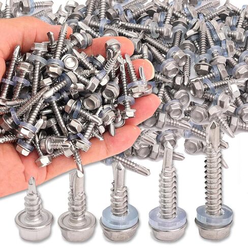 20PCS Self-Tapping Screws Stainless Steel Hexagon Washer Head Self Drilling Point Screw with Rubber Ring Fastener Improvement (M4.8x13) in Saudi Arabia