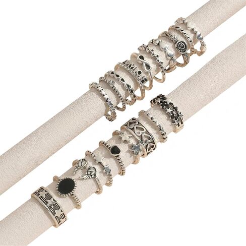 Gothic Knuckle Rings Set for Women, Black Silver Stackable Rings, Vintage Snake Joint Finger Stacking, Boho Y2K Punk Goth Grunge Aesthetic Style Jewelry Accessories in Kuwait