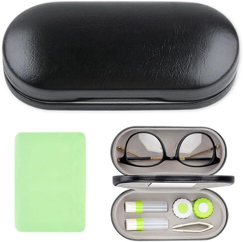 2 in 1 Contact Lens Case, Double Sided Contact Lens Case, Portable Contact Len box, Dual Use for Lenses & Glasses, Durable Compact Portable Storage Kit, Stylish Design, Black in Saudi Arabia