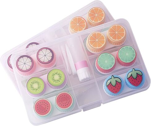 علبة عدسات لاصقة مكونة من 6 قطع، مناسبة للحمل أثناء السفر، صندوق تخزين عدسات لاصقة لطيفة على شكل فاكهة، مجموعة أدوات تفكيك الملقط (اللون) in Kuwait