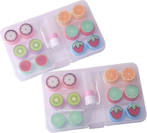 علبة عدسات لاصقة مكونة من 6 قطع، مناسبة للحمل أثناء السفر، صندوق تخزين عدسات لاصقة لطيفة على شكل فاكهة، مجموعة أدوات تفكيك الملقط (اللون) in Kuwait