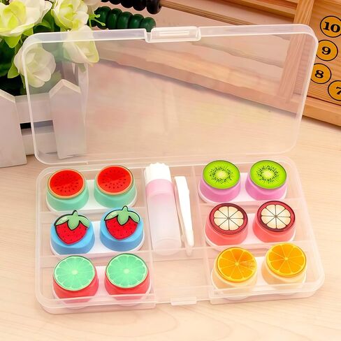 علبة عدسات لاصقة مكونة من 6 قطع، مناسبة للحمل أثناء السفر، صندوق تخزين عدسات لاصقة لطيفة على شكل فاكهة، مجموعة أدوات تفكيك الملقط (اللون) in Kuwait